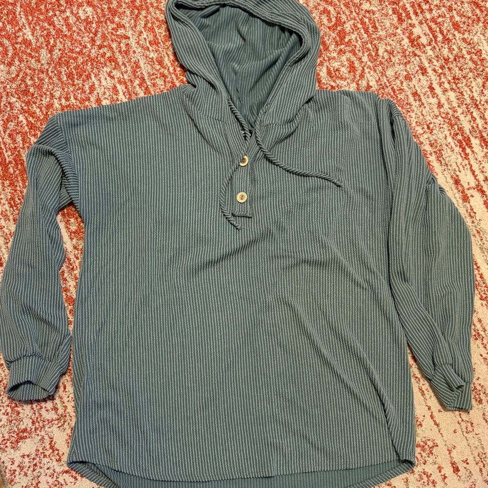 Striped Teal Hooded Pullover